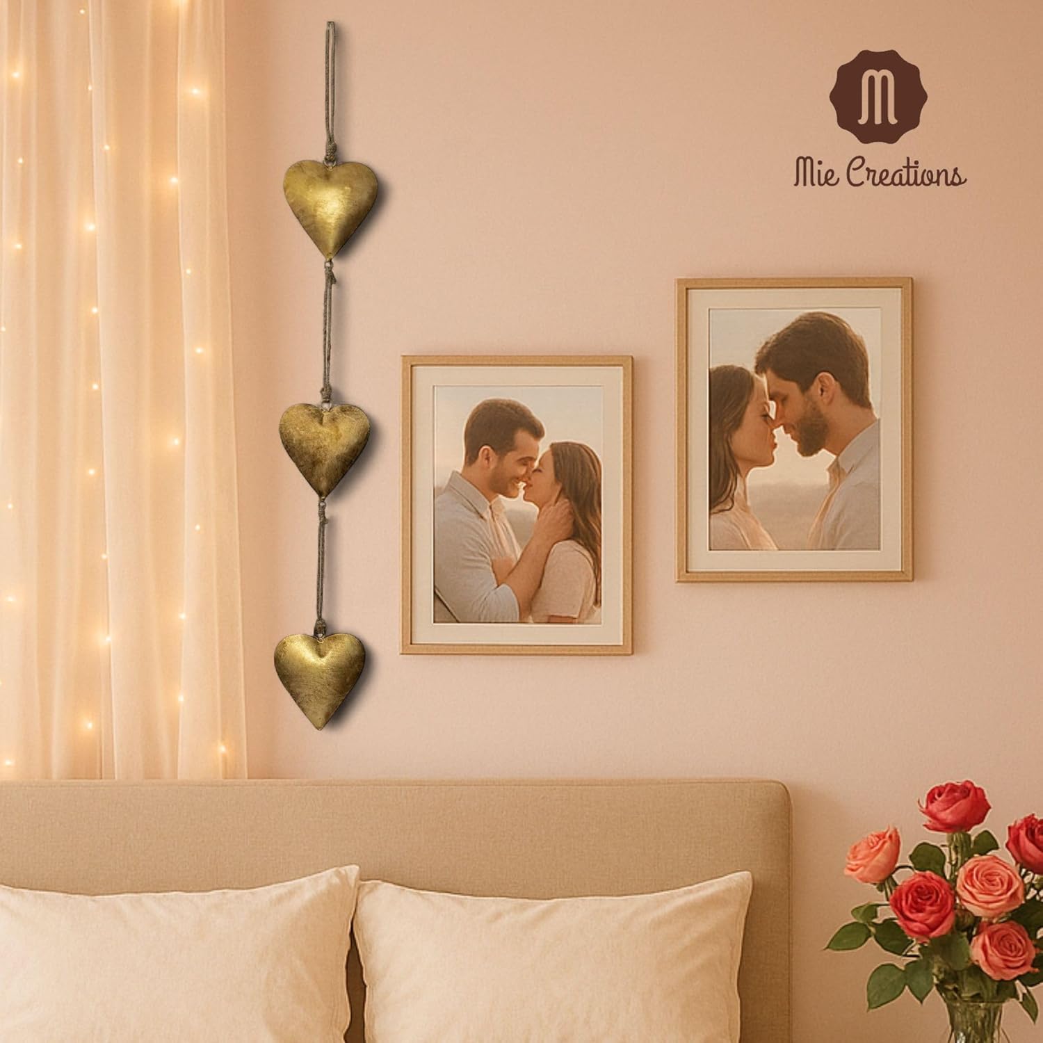 Mie Creations Vintage Metal Heart Wall Art - Gold Heart Shaped Bedroom Decor | Rustic Anniversary Gift, 27''