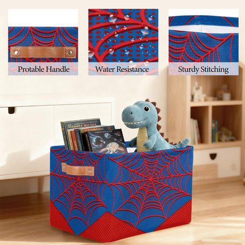 Ackutea Nursery Decor Storage Bins - Blue Spider Web Large Collapsible Rectangle Shelf Closet Organizer Baskets for Kids Dirty Clothes, Bedroom,Bathroom,Toy Bin,Gift Basket