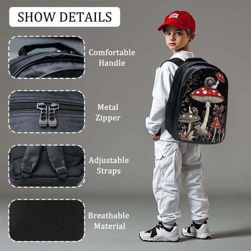 Fuzawet Mushroom Snails Backpack 3PCS 16" Preschool Elementary Schoolbag with Lunch Box Pencil Case Bookbag Set for Girls Boys Kids Children Teens School Students