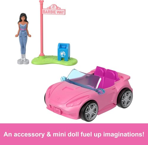 Barbie Mini Toy Vehicle Playset - Convertible Car with Color-Change Surprise & Doll Accessory