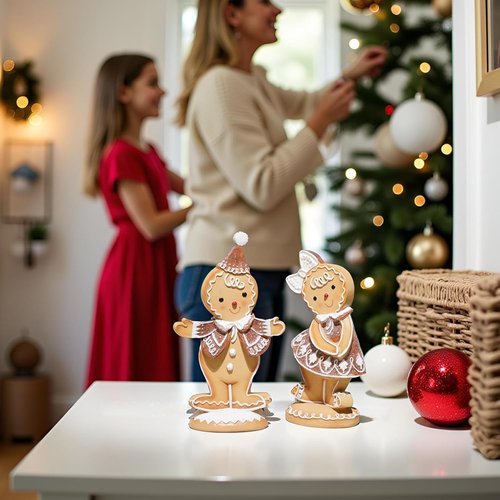 Braxio Gingerbread Decor - 2Pc Resin Christmas Table Decorations | Festive Gingerbread Boy & Girl