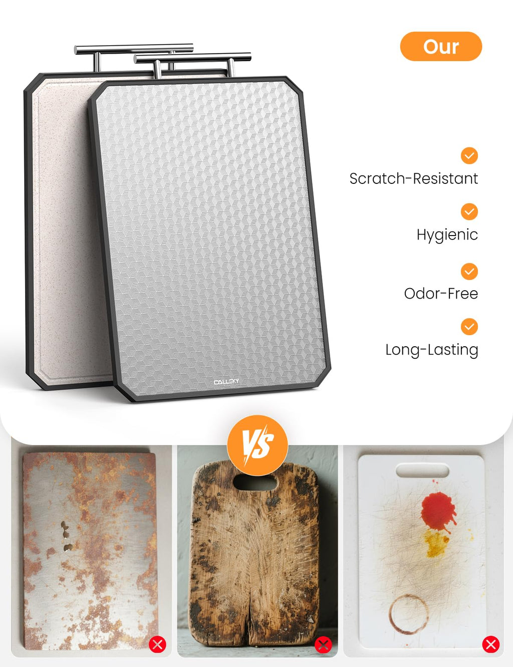 Callsky Cutting Board for Kitchen, Non Toxic Titanium Cutting Board, Double-Sided Metal Chopping Board with Juice Groove, Cutting Boards for Meat, Vegetables and Fruits, Dishwasher Safe Large 16”×11”