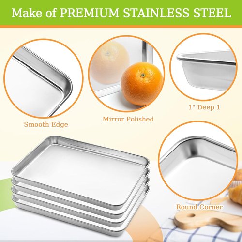CEKEE Stainless Steel Baking Sheet Pan Set - Heavy Duty, Warp Resistant Cookie Trays | 4 Pieces, 9.3 x 6.9 x 0.98 Inch