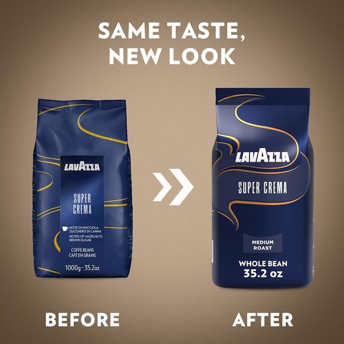 Lavazza Super Crema Whole Bean Coffee - Medium Espresso Roast, Arabica & Robusta Blend, 2.2 lb Bag