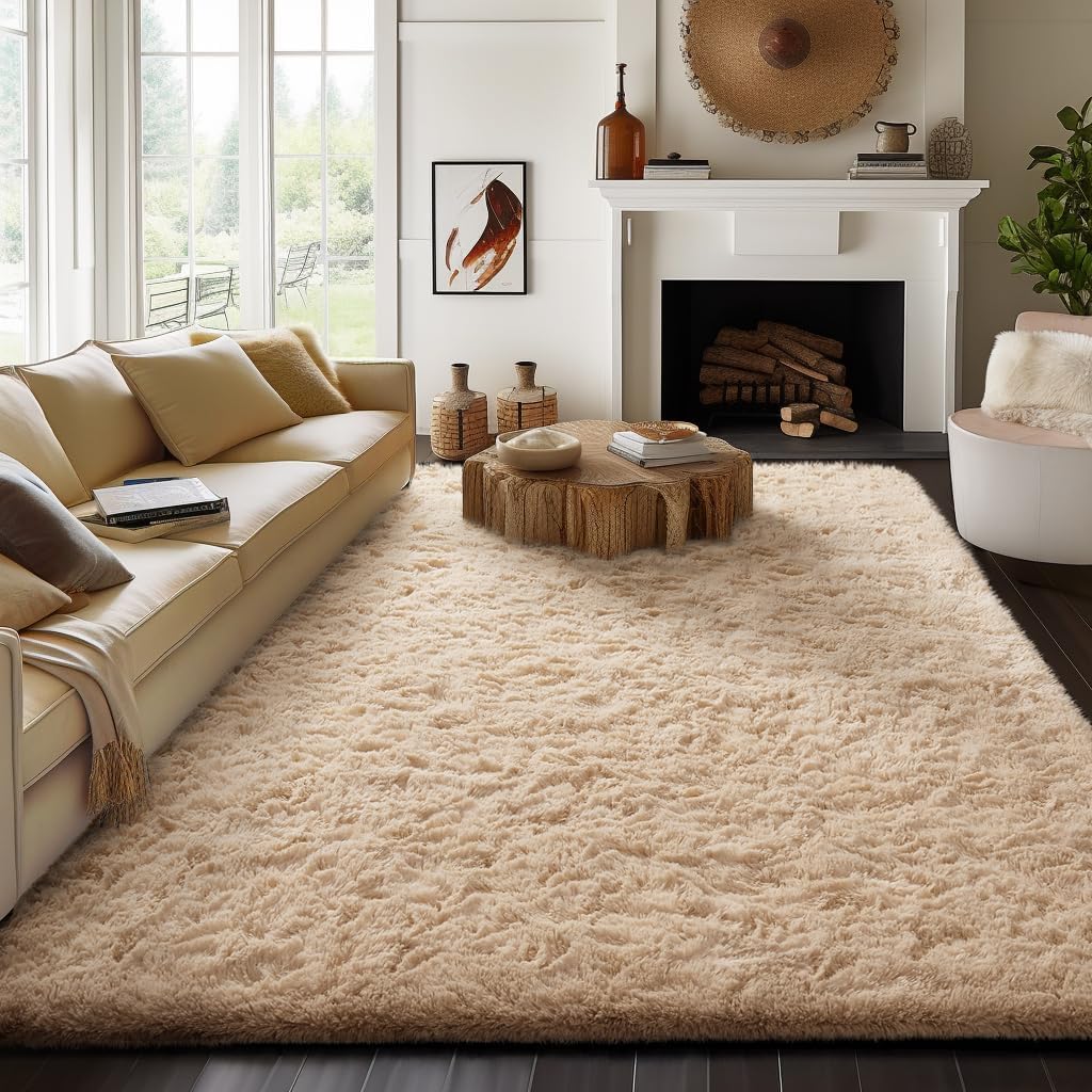 Ophanie 8x10 Beige Area Rug - Soft Shaggy Carpet for Living Room & Nursery | Cozy Indoor Decor
