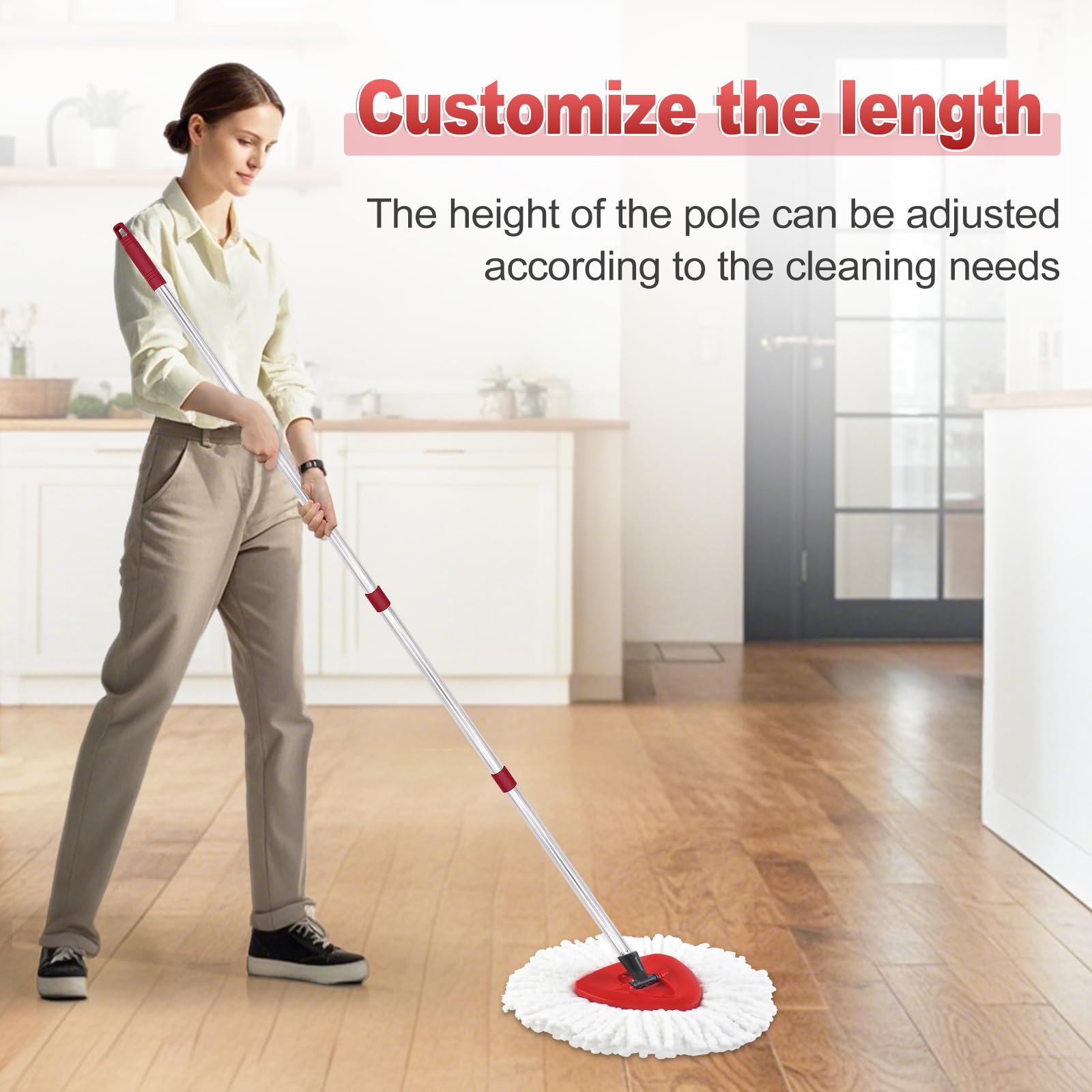 Mop Handle for Ocedar, Mop Handle for O Cedar, Spin Mops Replacement Stick and Base for Ocedar, 4-Section Mops Handles and Base for O Cedar, 30" to 58" Mop Stick Pole and Base for Cedar Mop