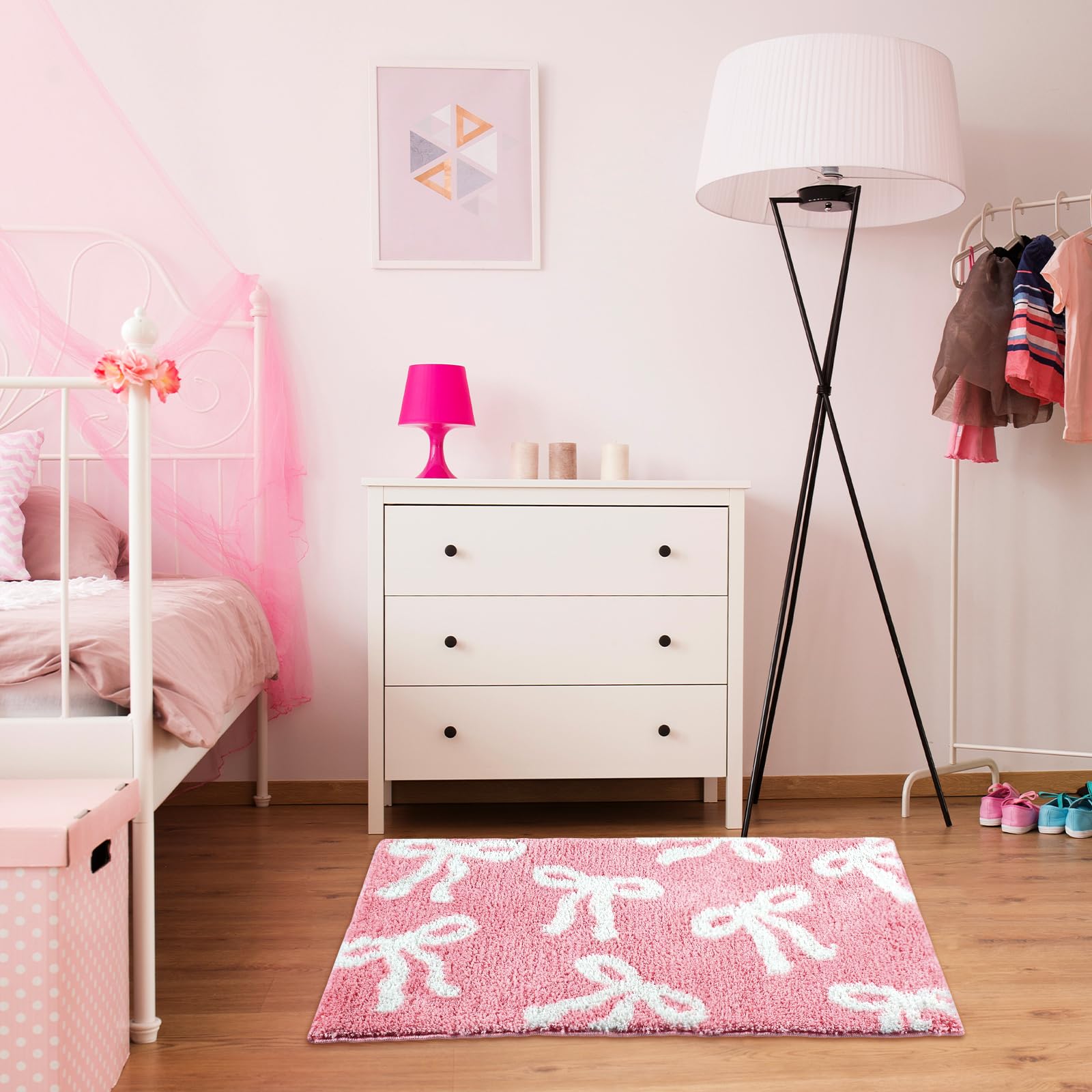 Tinideya Pink Bow Bathroom Rug 20 x 32 Inch Coquette Cute Bath Mat for Bathroom Non Slip Absorbent Bow Bath Mat for College Dorm Vanity Shower Bedroom Kitchen Bedroom Decor Valentine's Day Gifts