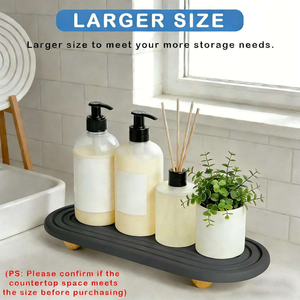 Skiennix Instant Dry Sink Tray - Anti-Slip Stone Caddy for Kitchen & Bathroom | Quick Dry Dark Gray