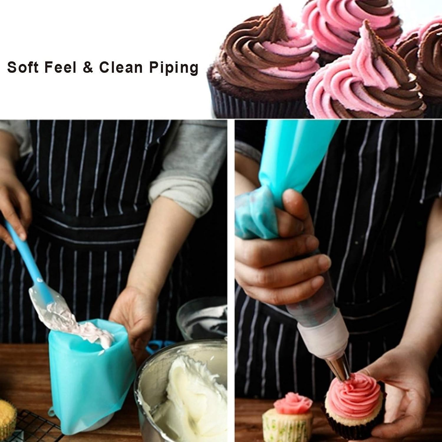 Weetiee Silicone Pastry Bags - Reusable Icing Piping Bags for Cake Decorating | 3 Sizes (12’’+14’’+16’’) - 6 Pack with Bonus Couplers