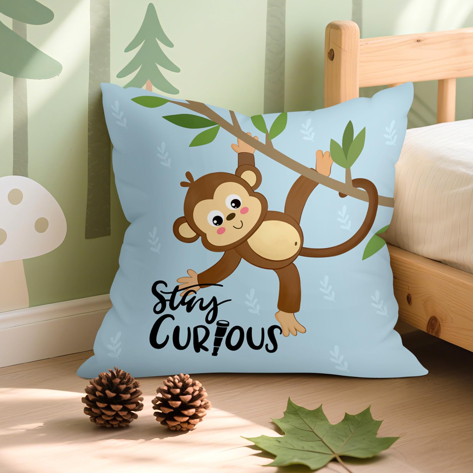 Joymaison Cartoon Animals Throw Pillow Covers 18x18 Inch Set of 4 Baby Elephant Giraffe Lion Monkey Cushion Pillow Case Nursery Home Decor for Kids Toddlers Teens
