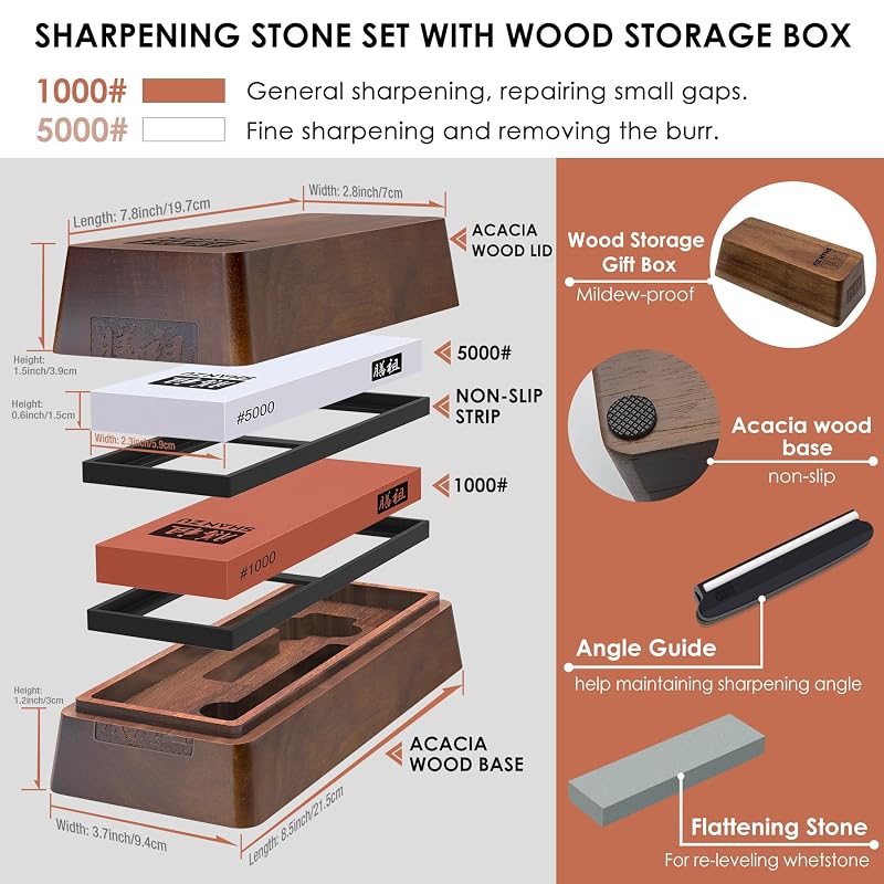 Damascus AUS-10 Chef Knife 6 inch with Whetstone Set – Sharpener Stone & Storage Box