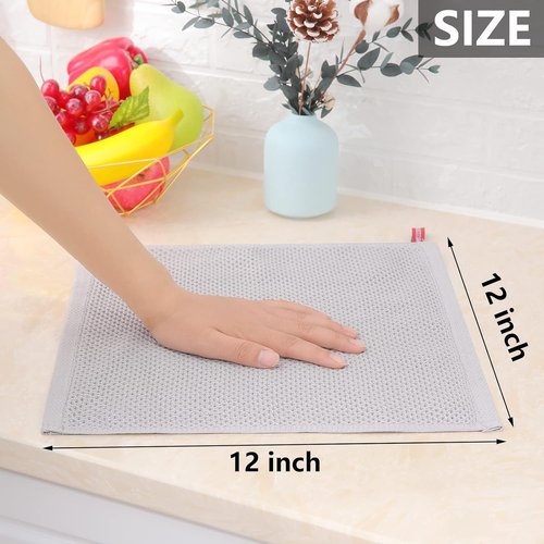 Homaxy Kitchen Dish Cloths - 100% Cotton Waffle Weave, Ultra Soft & Absorbent, 12x12 Inches, 8-Pack, Light Gray