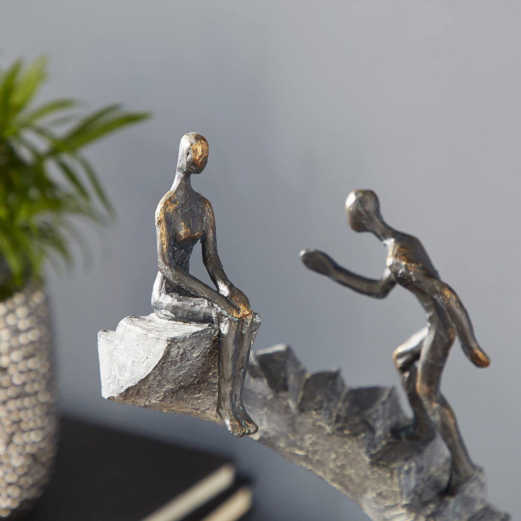 Deco 79 Polystone People Decorative Sculpture Home Decor Statue with Stairs, Accent Figurine 8" x 3" x 14", Black