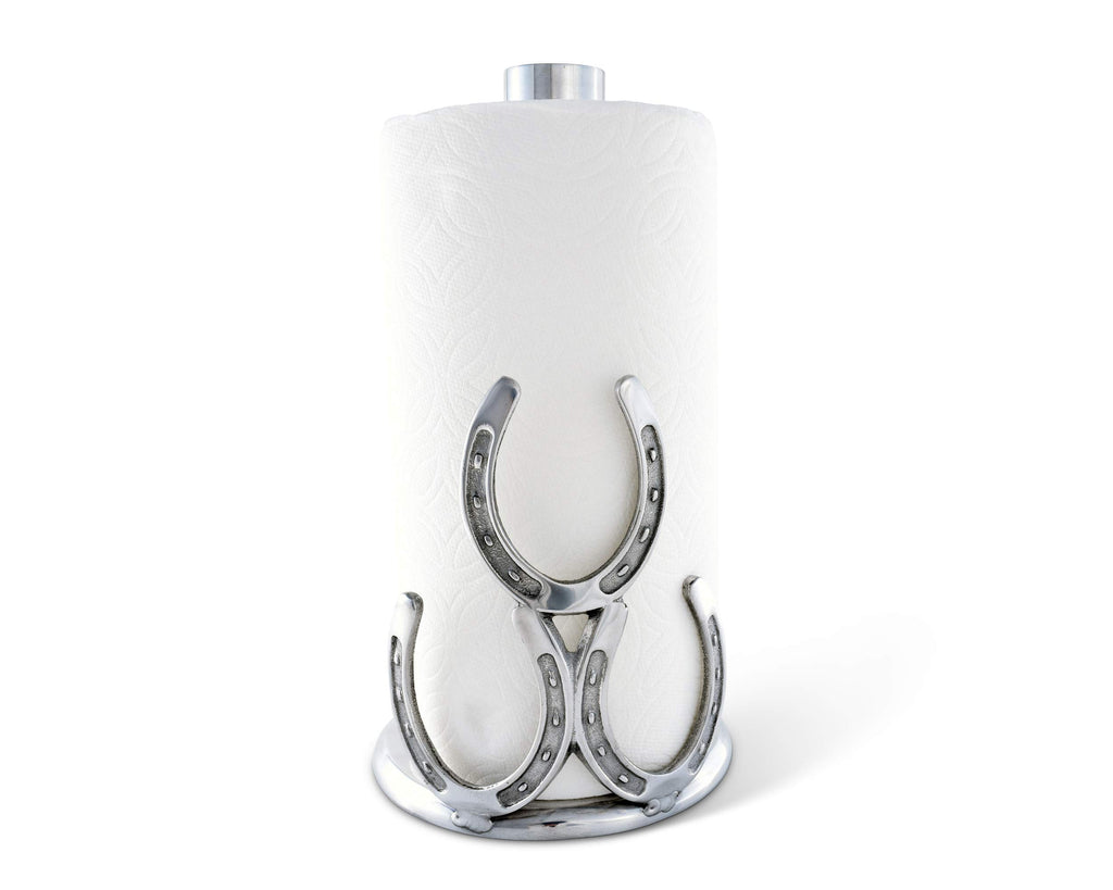 Arthur Court Aluminum Horseshoe Western Cowboy Decorative Countertop Paper Towel Holder Standing 12.5 inch Tall