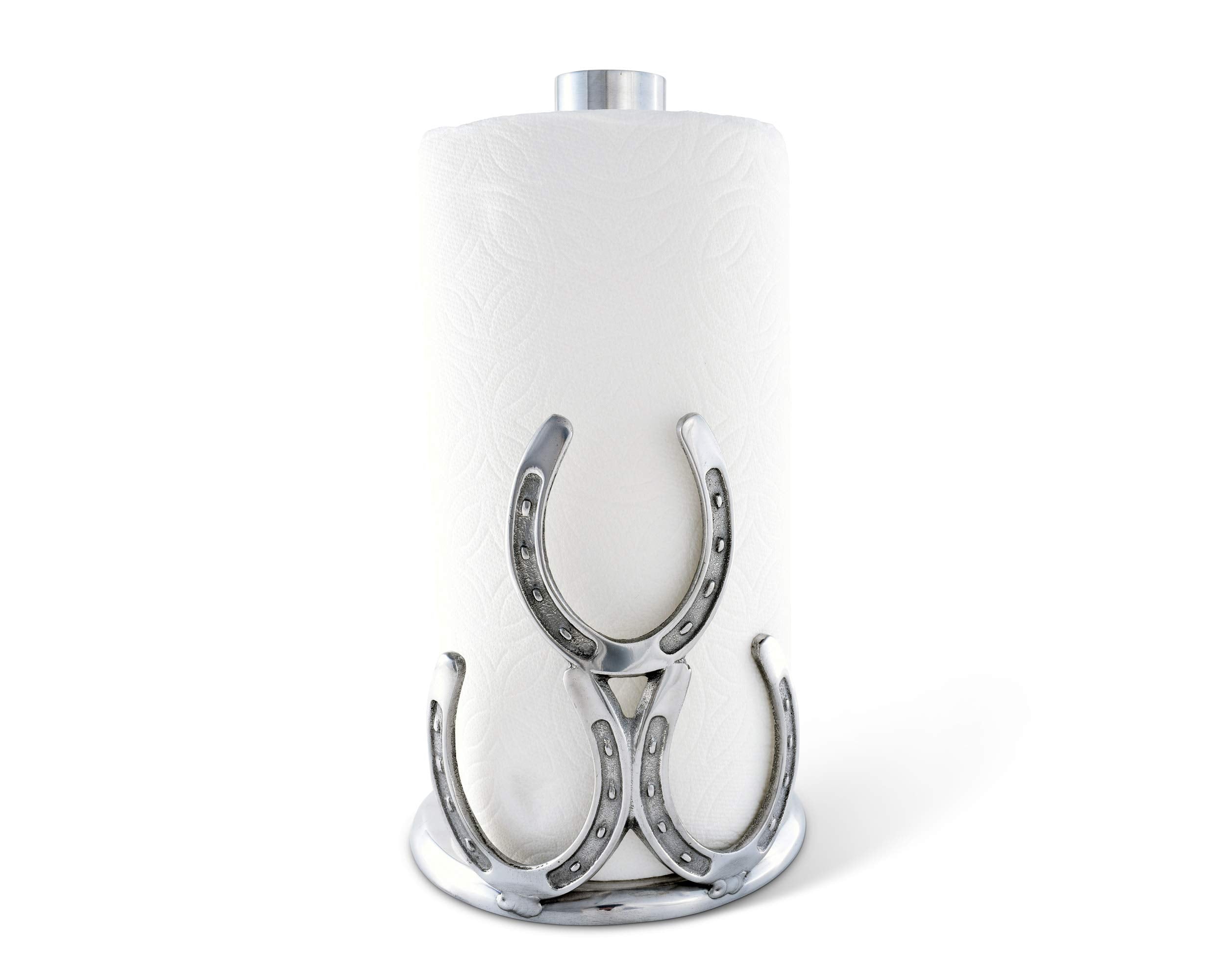 Arthur Court Aluminum Horseshoe Western Cowboy Decorative Countertop Paper Towel Holder Standing 12.5 inch Tall