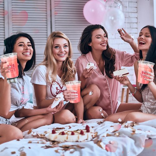Willinglong 36 Pcs Galentine's Day Disposable Plastic Cups 12oz Clear Valentine's Day Galentine Theme Drinking Cups for Women Valentine Party Favor Supplies