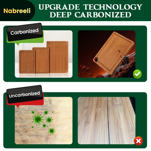 Bamboo Cutting Board Set, Wood Chopping Boards with Juice Groove & Non-Slip Feet, Large Wooden Boards for Meat, Cheese Charcuterie, Kitchen Gifts for Mom