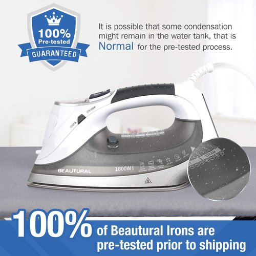 Beautural 1800-Watt Steam Iron - Digital LCD Screen, Ceramic Soleplate, 9 Temperature Settings | Gray