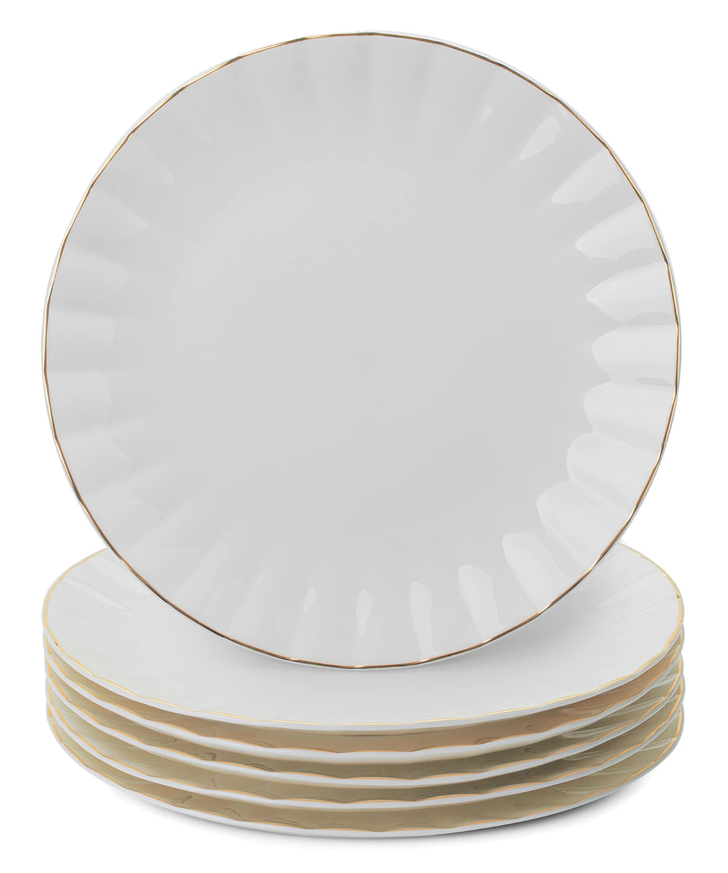 BTaT- Porcelain Dinner Plates with Gold Trim,10.5 inch, Set of 6, White Dinner Plates Bulk, White Plate Set