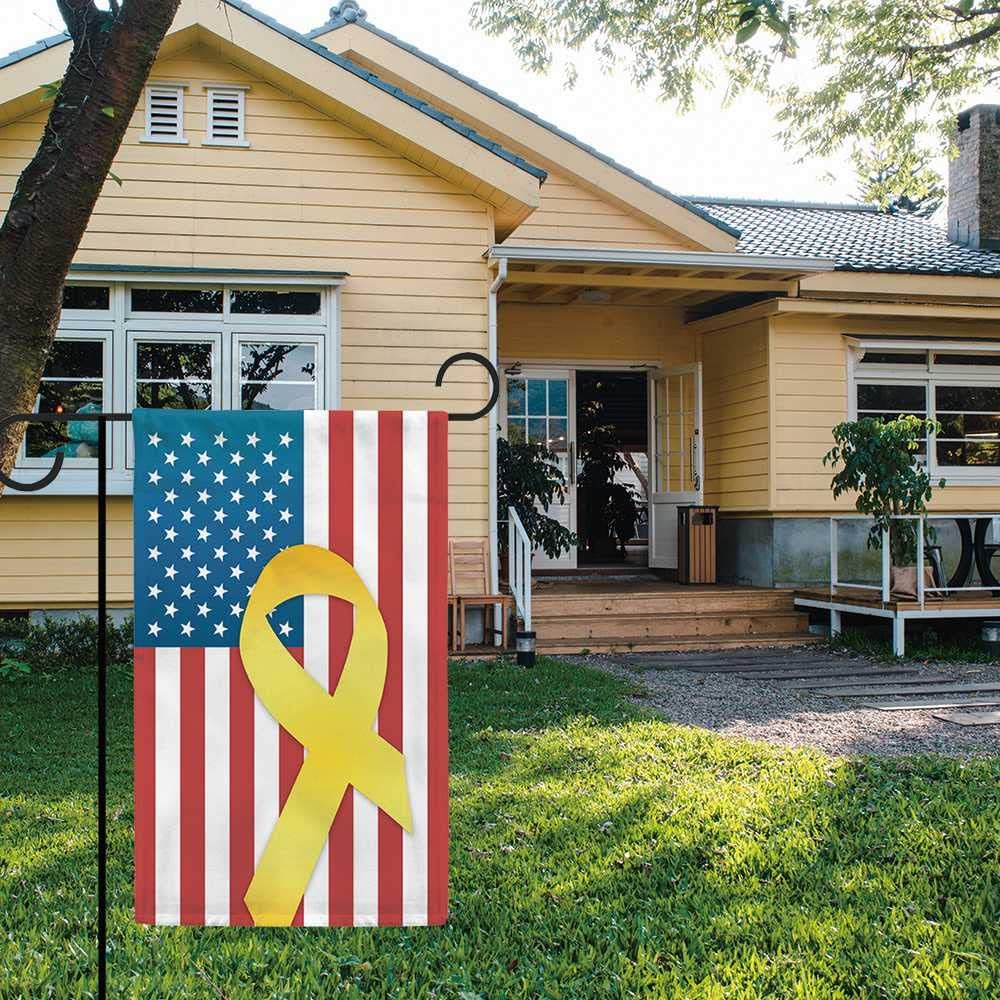 Remember Our Troops Patriotic Garden Flag - USA Flag with Yellow Ribbon | Double-Sided 12.5x18 Inch