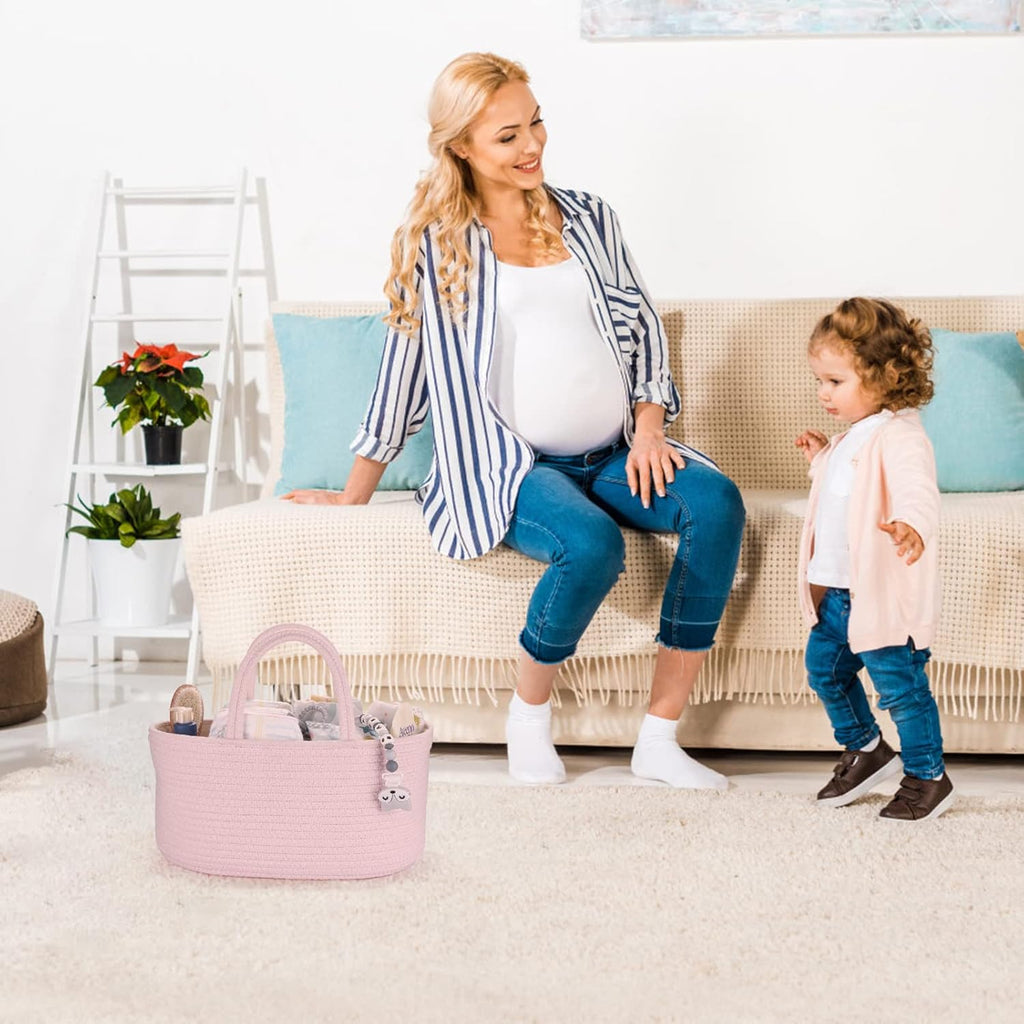 Skiennix Baby Diaper Caddy Organizer - Portable Nursery Storage Tote for Baby Shower Gifts | Pink