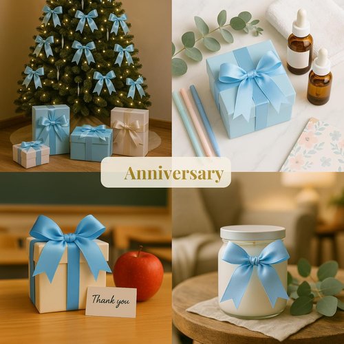 Blue Gift Wrap Bows - 50 Elegant Reusable Bows for Gifts, Parties, Weddings & Holidays - Light Blue