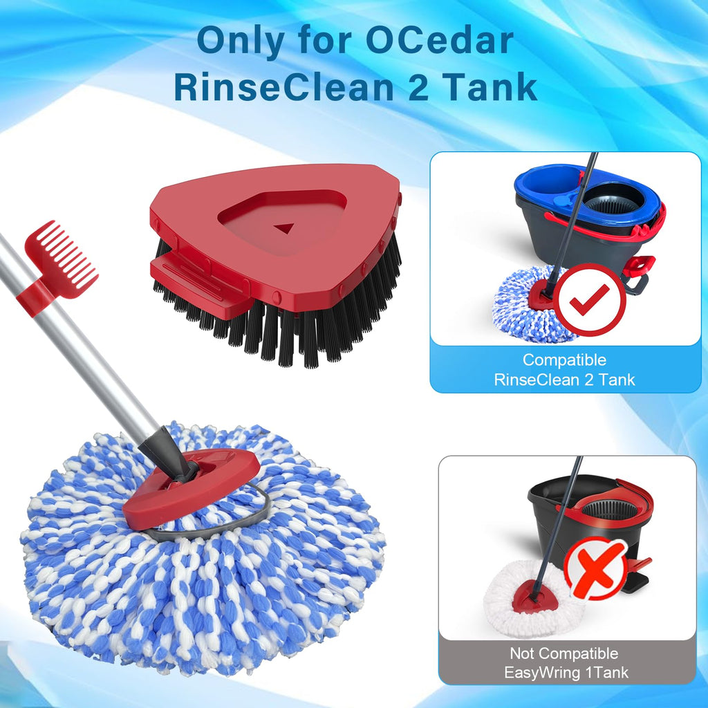 Fatmass Spin Mop Head and Brush Replacement Compatible with O Cedar EasyWring 1-Tank System, 4 Mop Replace Heads, 1 Handle, 1 Base and 1 Scrub Brush Combo Set