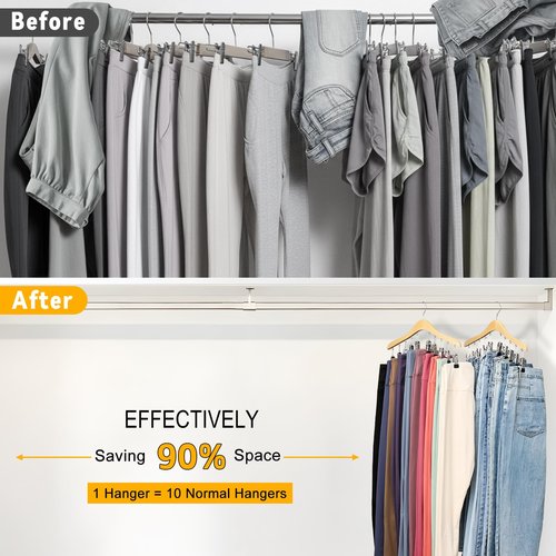SNUVID Legging Organizer for Closet, Wooden Yoga Pants Hangers 2 Pack with 10 Clips Holds 20 Leggings, Space Saving Hanging Closet Organizer, Closet Organizers and Storage, Dorm Room Organization