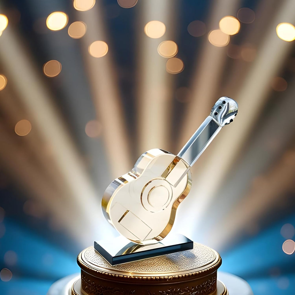QFkris Crystal Guitar Figurine - Blown Glass Musical Sculpture & Paperweight | Champagne Color
