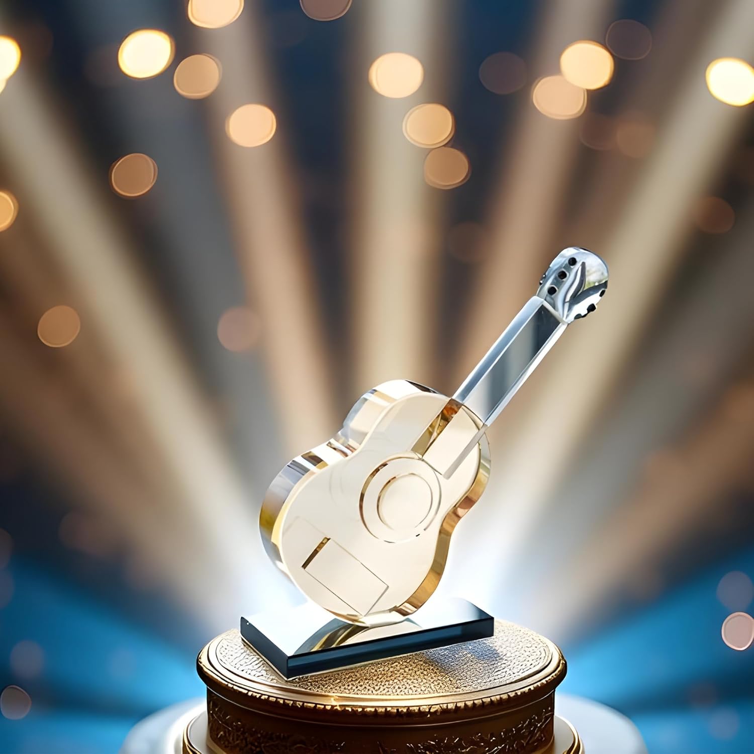 QFkris Crystal Guitar Figurine - Blown Glass Musical Sculpture & Paperweight | Champagne Color