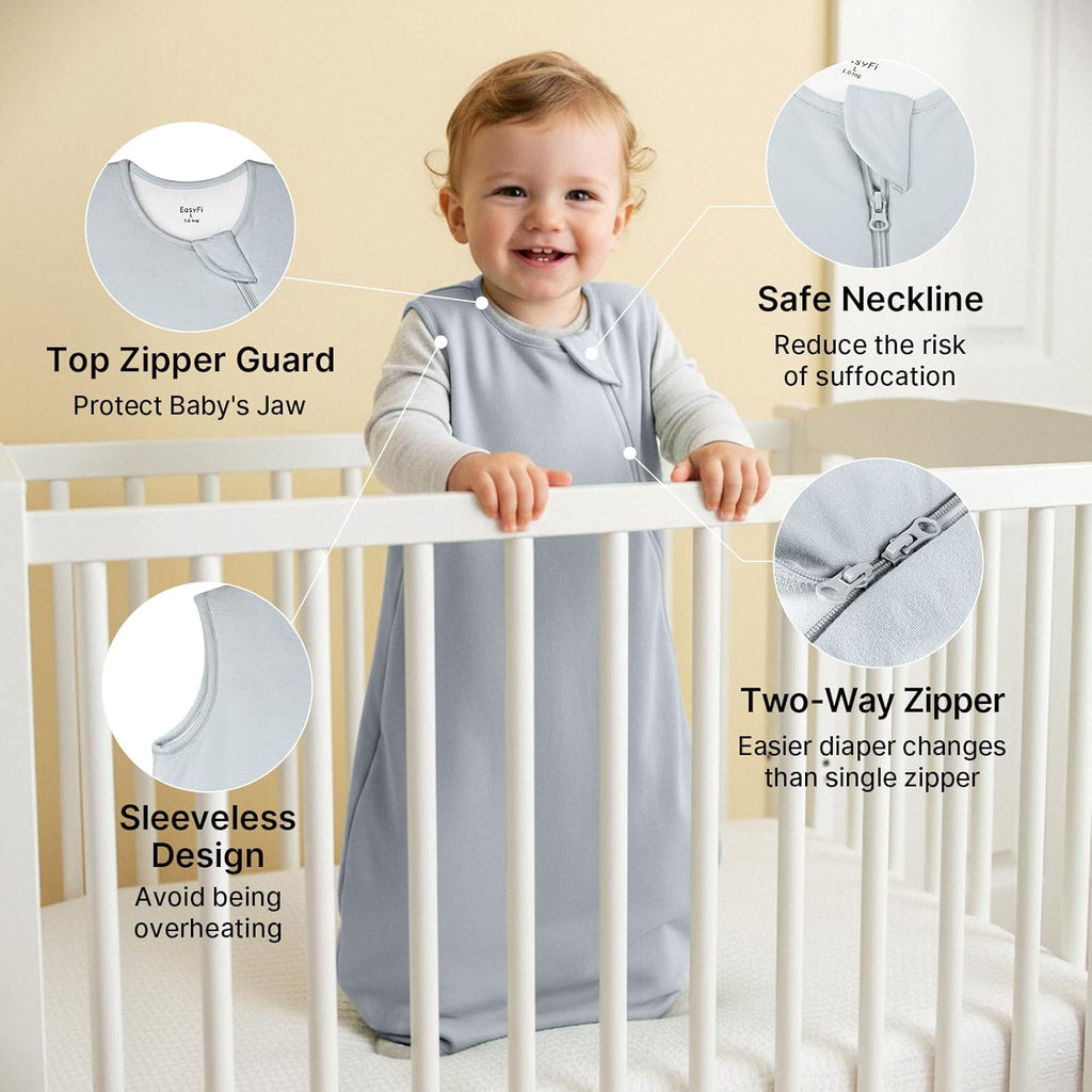 Supersoft Rayon Bamboo Sleep Sack | 1.0 Tog Unisex Baby Wearable Blanket 0-6 Months - Gray