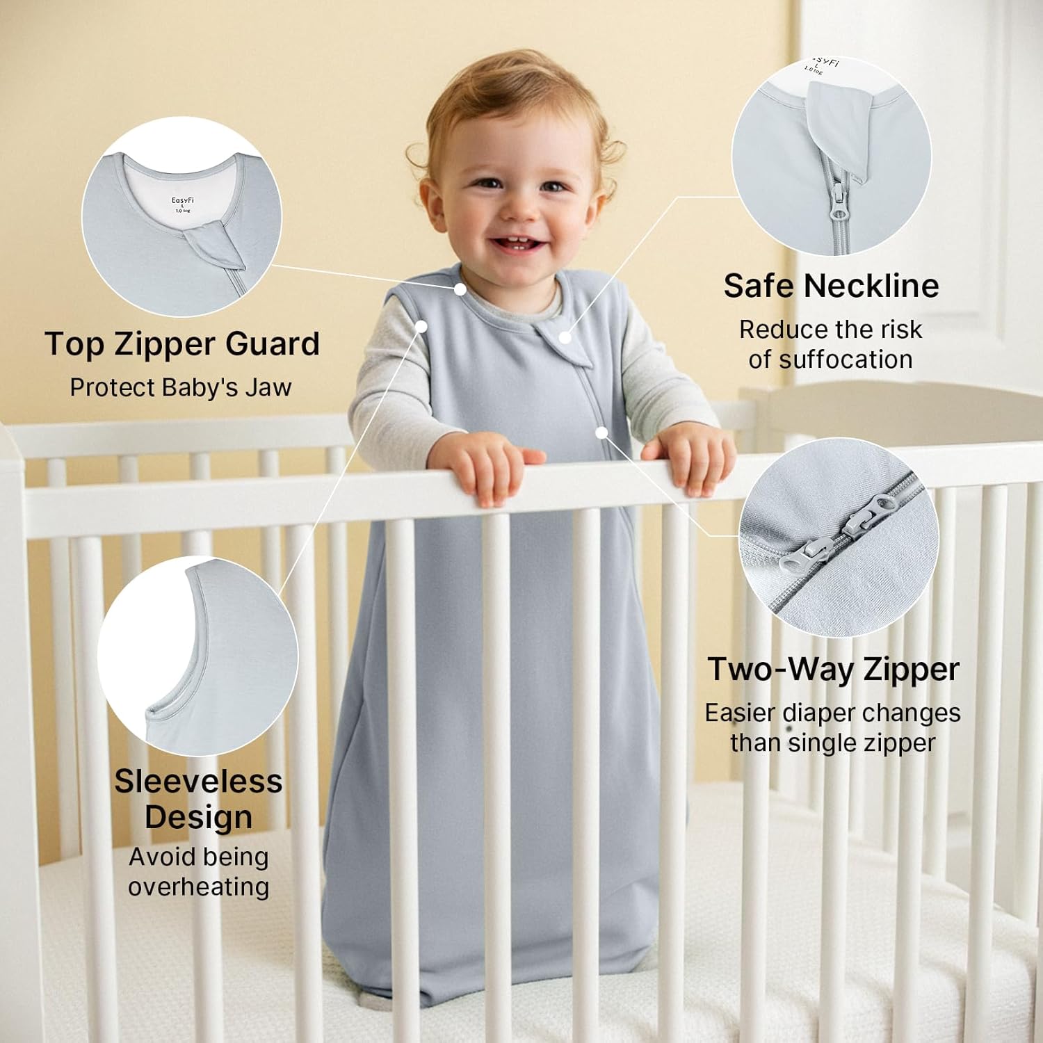 Supersoft Rayon Bamboo Sleep Sack | 1.0 Tog Unisex Baby Wearable Blanket 0-6 Months - Gray