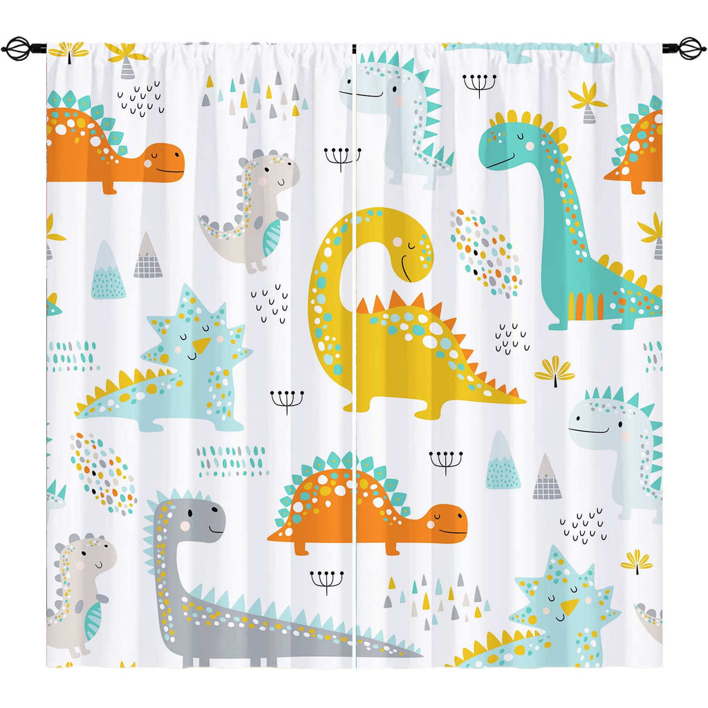 YUANZU Dinosaur Curtains Rod Pocket Kids Boys Girls Simple Childish Cute Dino Animals Print Pattern Window Drapes for Nursery Baby Bedroom Playroom W42 x L63 Inch 2 Panels