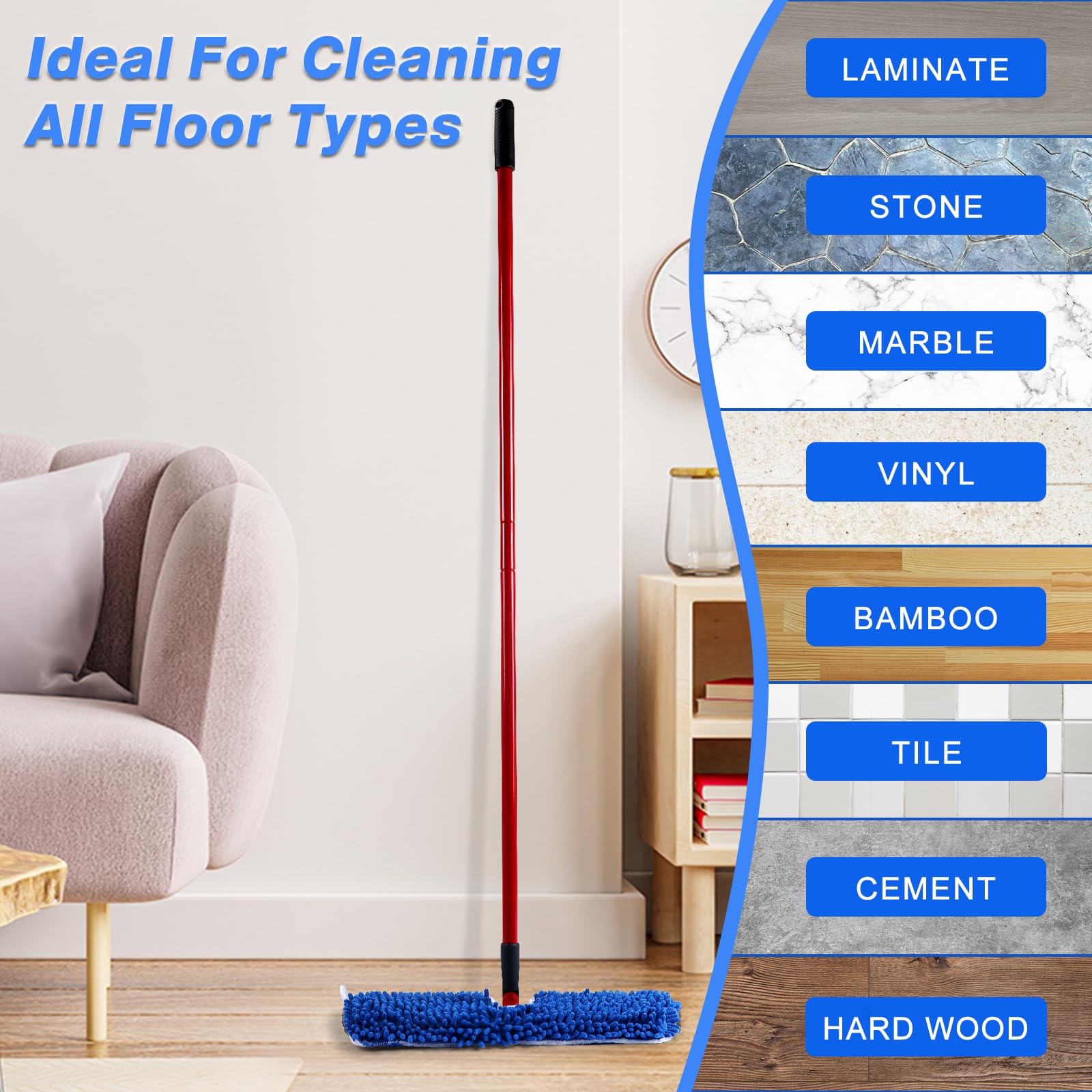 3 Pack Mop Heads Replacements Compatible with O-Cedar Dual-Action Flip Mop, Double-Sided Microfiber Chenille Mop Refills for Dry Wet Use, Washable Reusable Floor Cleaning Pads