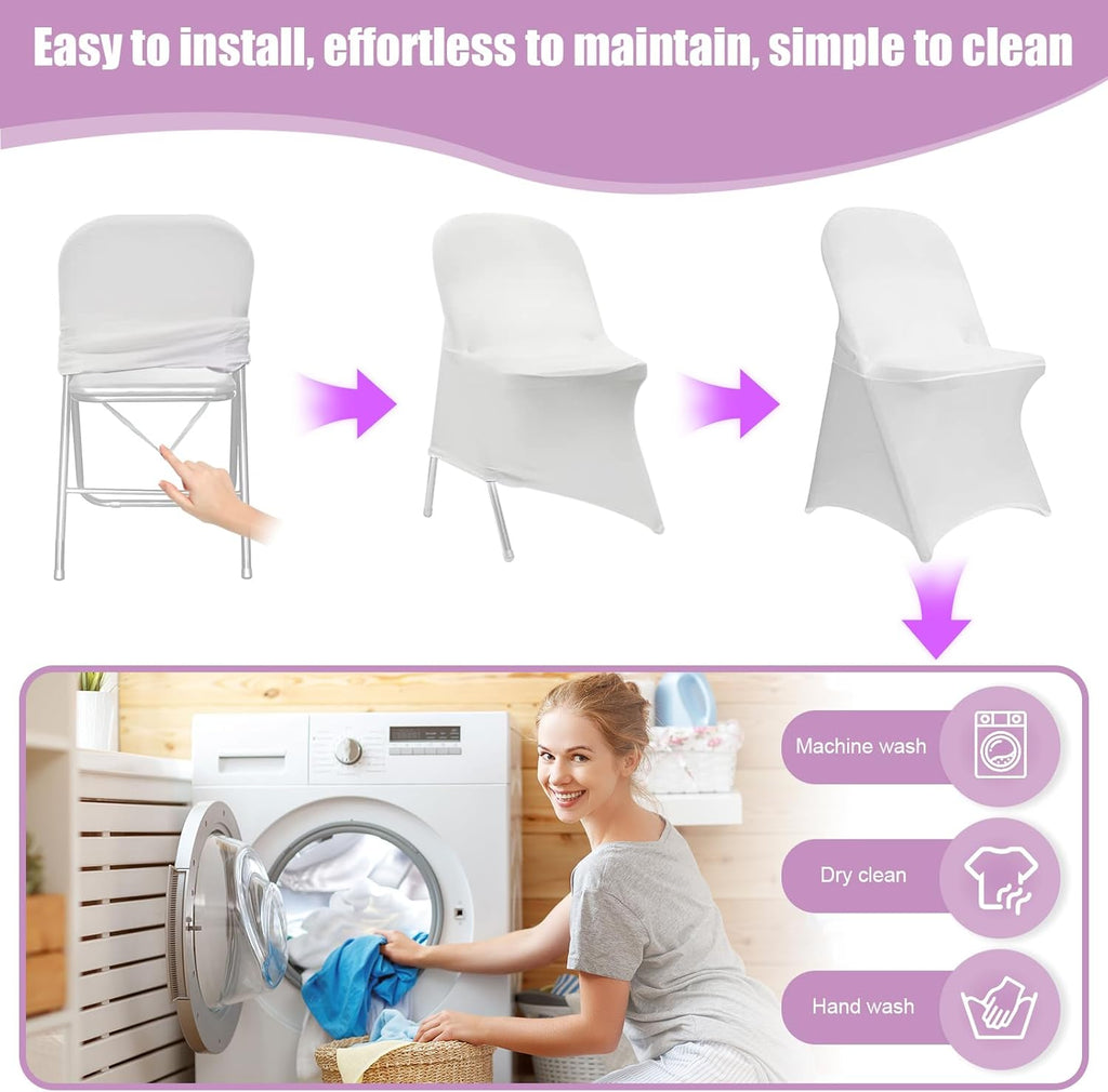 Stretch Spandex Folding Chair Covers - 30 PCS Durable White Machine Washable Covers for Weddings & Events