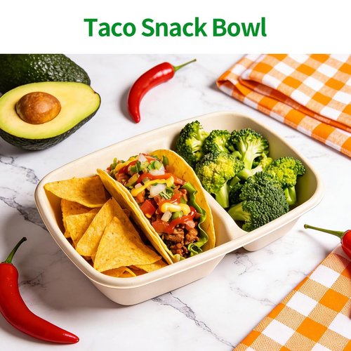 bloomoon 100 Pack 2-Compartment Paper Bowls, Divided Disposable Bowls for Chip and Dip, 2 Compartment Snack Serving Bowls for Chip and Salsa, Snack Bar Party Supplies