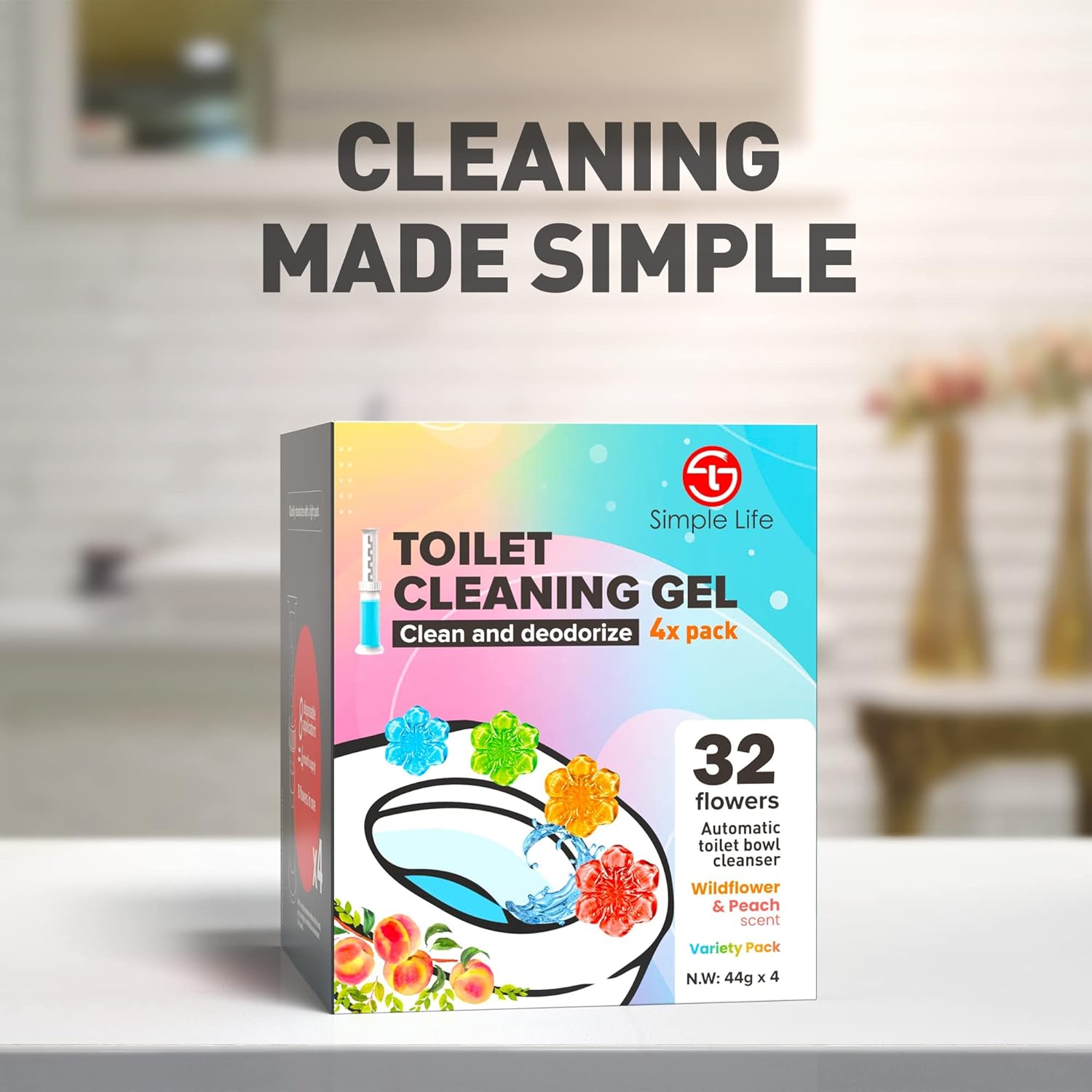 Simple Life Toilet Gel Stamp - Fresh Flower Scented, Anti-Limescale Cleaner, 32 Stamps Pack