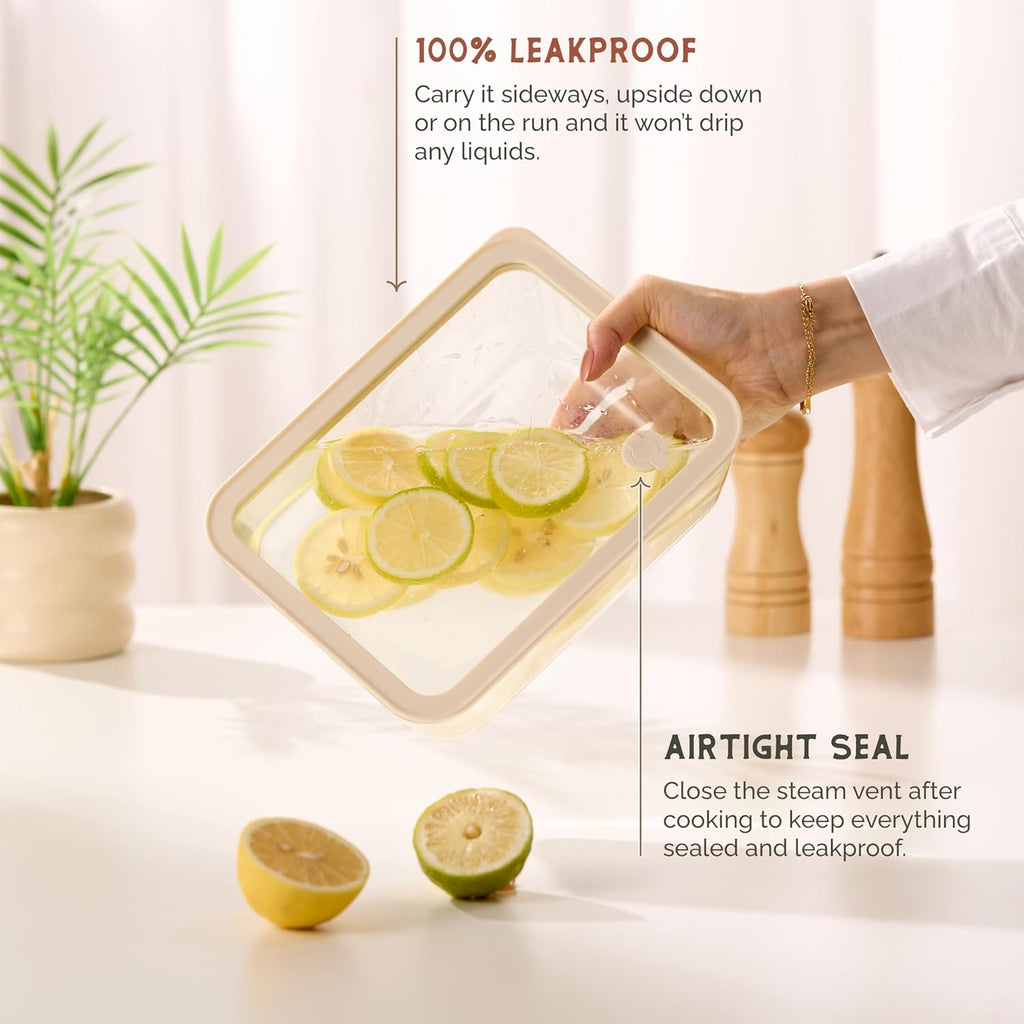 Skiennix Glass Storage Container Set - Borosilicate Glass with Tempered Lids | Airtight & Microwave Safe (Rectangular - Set of 3)