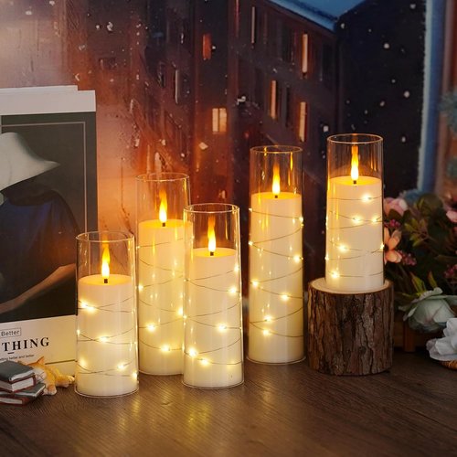 Kakoya Flameless LED Candles - 5-Piece Set with Timer for Romantic Ambiance | White Acrylic Shell