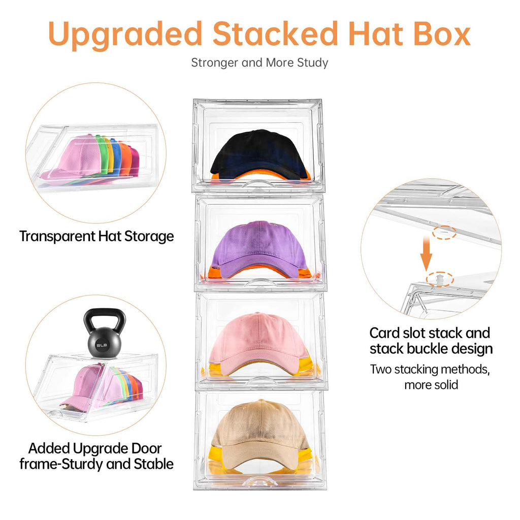2 Pack Hat Organizer for Baseball Caps,Large Clear Cap Organizer with Drawer,Hats Holder Box for Closet with Sliding Tray,Stackable Hat Rack Display Case,Multi-use Hat Case for Caps,Each Holds 12 Hats
