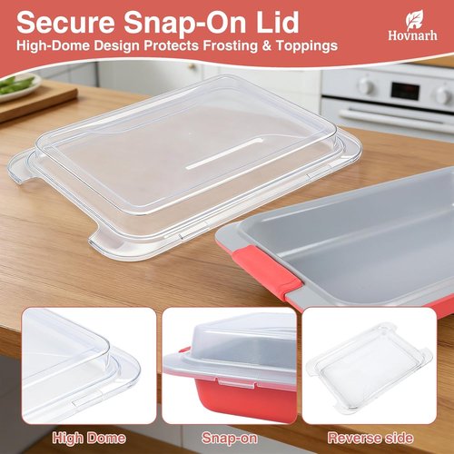 Heavy Duty Nonstick Baking Pan with Lid - 9x13 Deep Cake Pan for RV & Convection Oven | Coral Red
