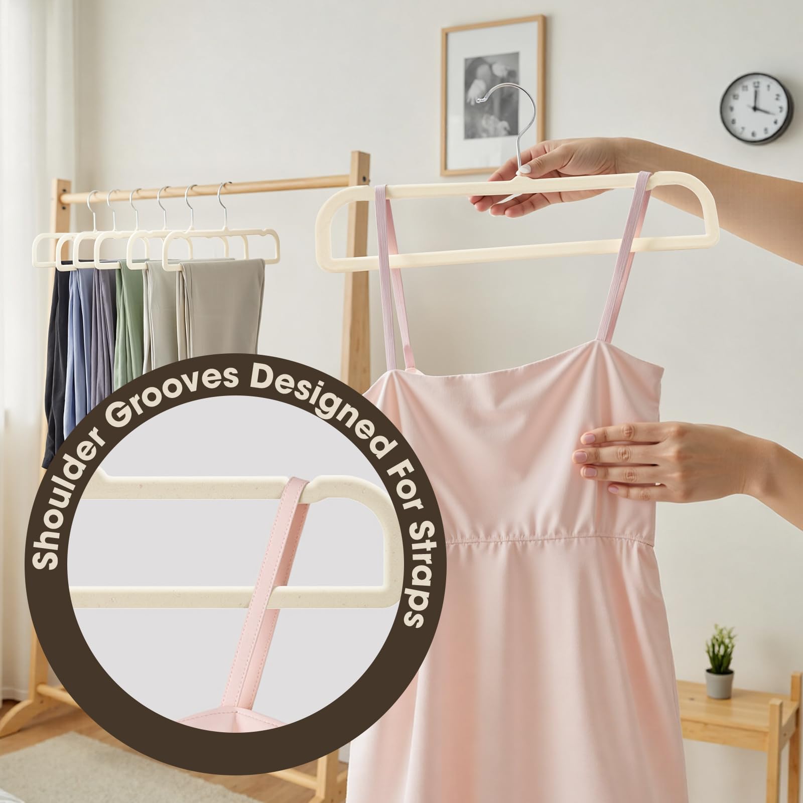 Uinicor Velvet Hangers Pants Hangers 20 Pack Velvet Pant Hangers,Heavy Duty Felt Hangers for Pants,Jeans,Scarf,Towels,Tank Top,Coat.Closet Organizers and Storage（Beige）