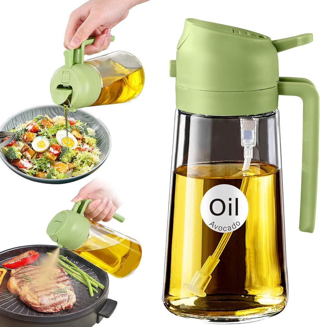 YARRAMATE Glass Olive Oil Sprayer - 16oz Premium Food Grade Dispenser with Portion Control | Green