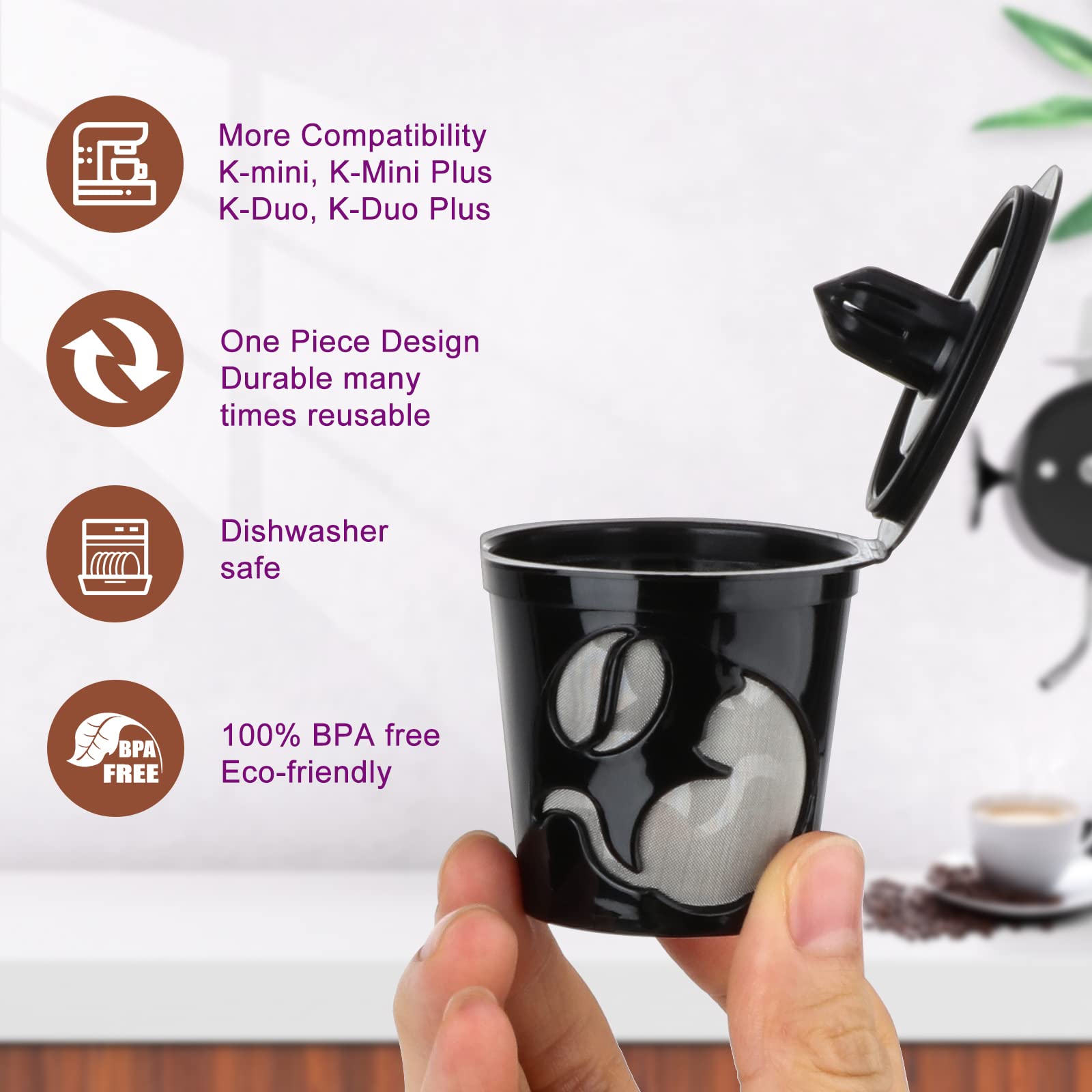 Reusable K Cups for K-Mini/K-Duo/K-Express, 2 Pack K Cup Reusable Coffee Pods for K-eurig, BPA Free Refillable Single K Cups for K-eurig 1.0 & 2.0 Series
