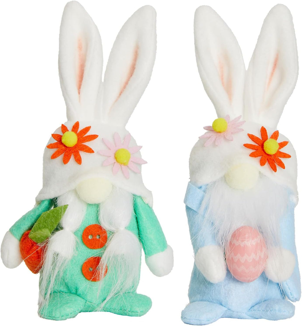 WDS Wondrous Easter Decorations - 2-Pc Soft Bunny Gnome Dolls with Carrot & Egg | Cute Spring Decor for Home