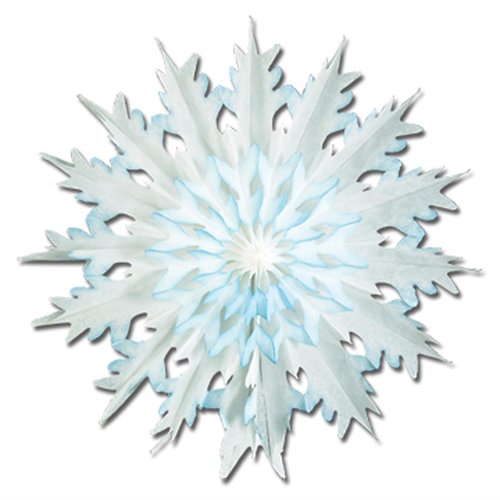 Beistle Dip-Dyed Snowflakes – 12-Pack Large Tissue Hanging Decorations with Attached Cord, Wintry Blue-and-White Holiday Décor for Parties, Christmas Events, Winter Wonderland Seasonal Displays, 17"