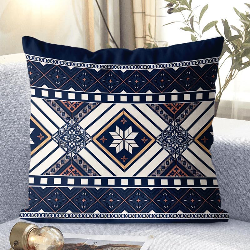 Boho Throw Pillow Covers 18x18 Set of 4, Bohemian Linen Decorative Cushion Case