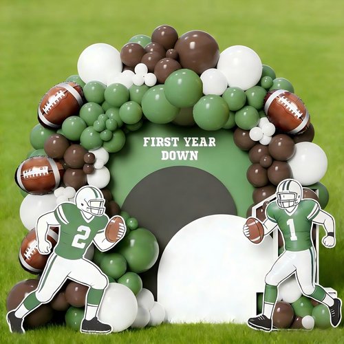 Football Party Decorations Balloon Garland Arch Kit 136Pcs Sage Green White and Coffee Brown Balloons with Football Foil Balloon for Touch Down Football Sport Themed Birthday Party Decorations