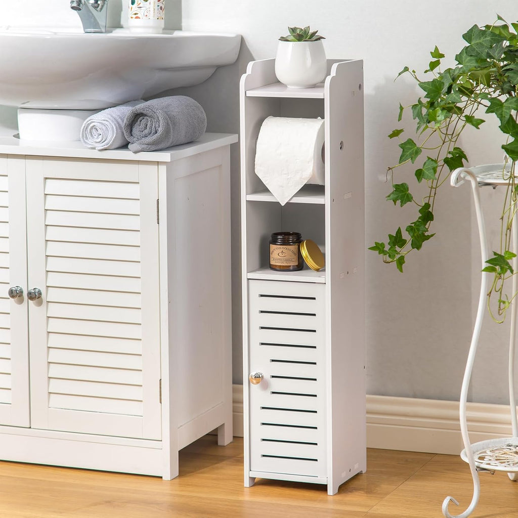 AOJEZOR Toilet Paper Holder Stand | No-Drill PVC Design for Small Bathrooms - Space-Saving Solution