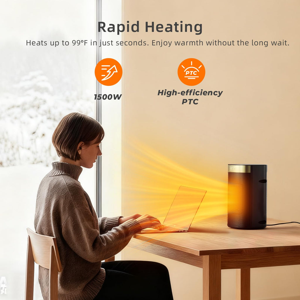 ZAFRO 1500W Portable Space Heater, Fast Heating & Energy Saving Electric Heater with Remote for Indoor Use, 5 Modes Adjustable Thermostat 24H Timer, Safe Quiet for Bedroom Office Home Use
